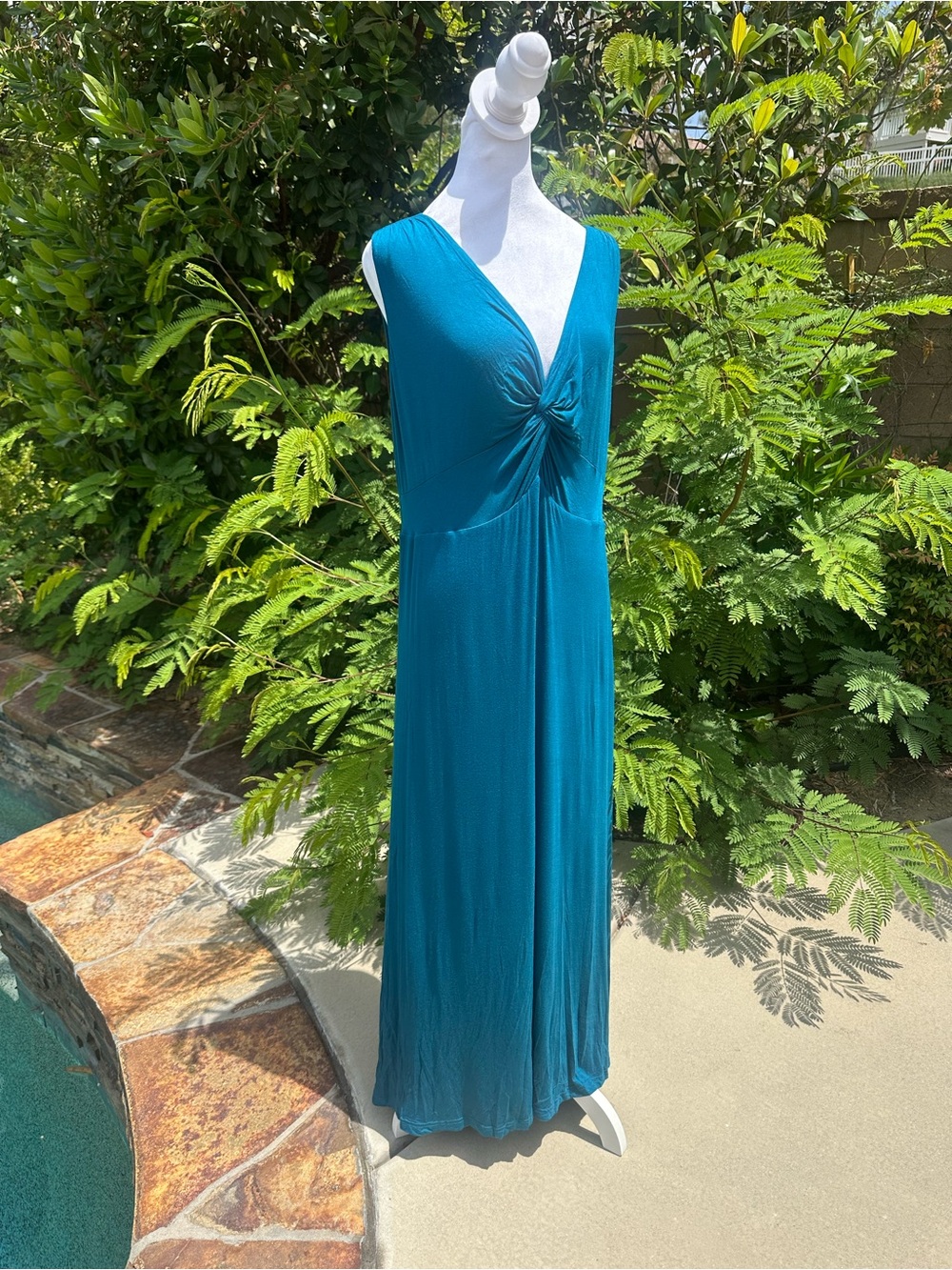 Sleeveless Teal Knot-Front Maxi Dress
